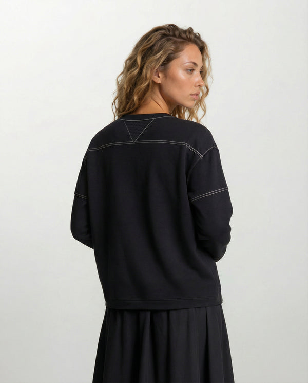 Black Contrast Stitching Top