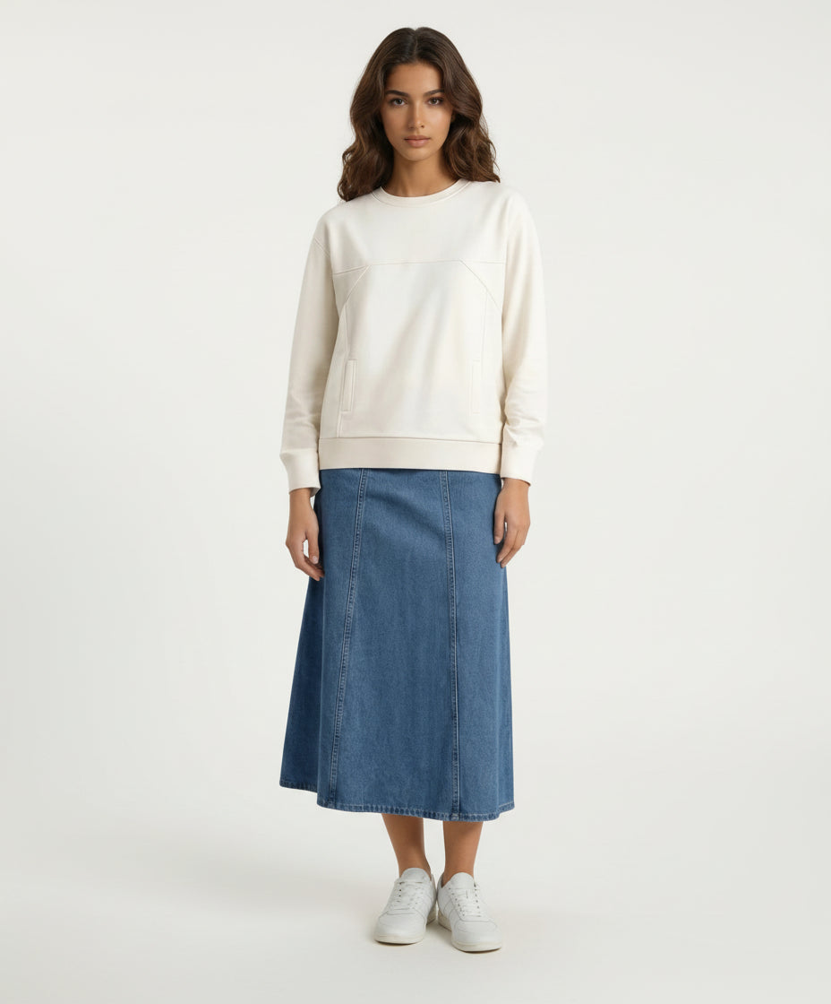 Ivory Sweatshirt With Dolman Sleeves
