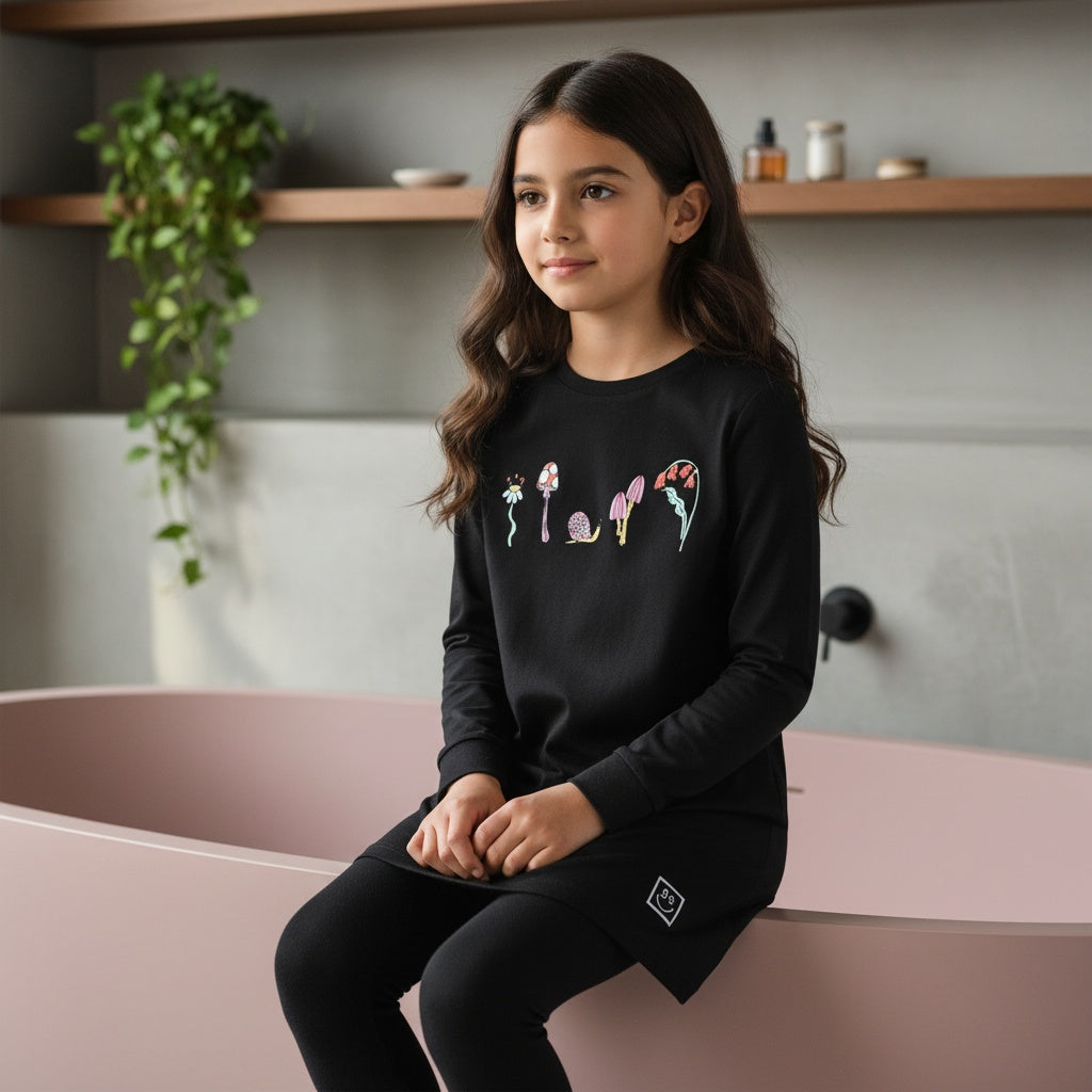 Pima Cotton Mini Mushroom Black Teen Tunic Set