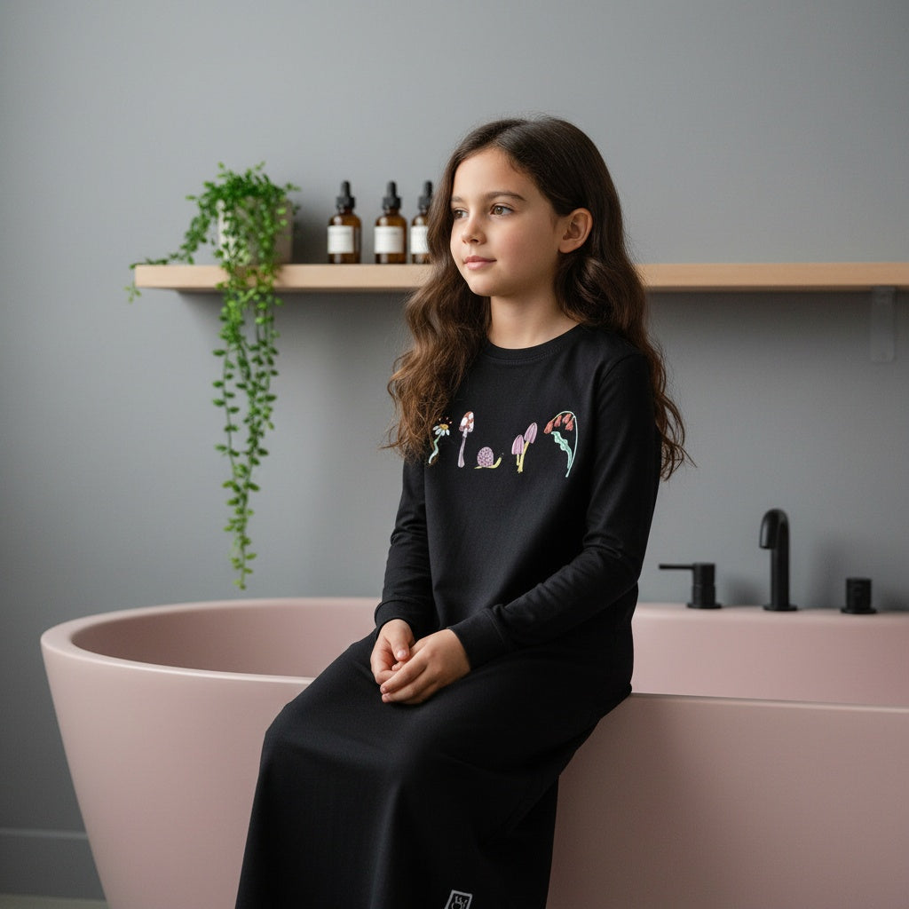Pima Cotton Mini Mushroom Black Teen Nightgown