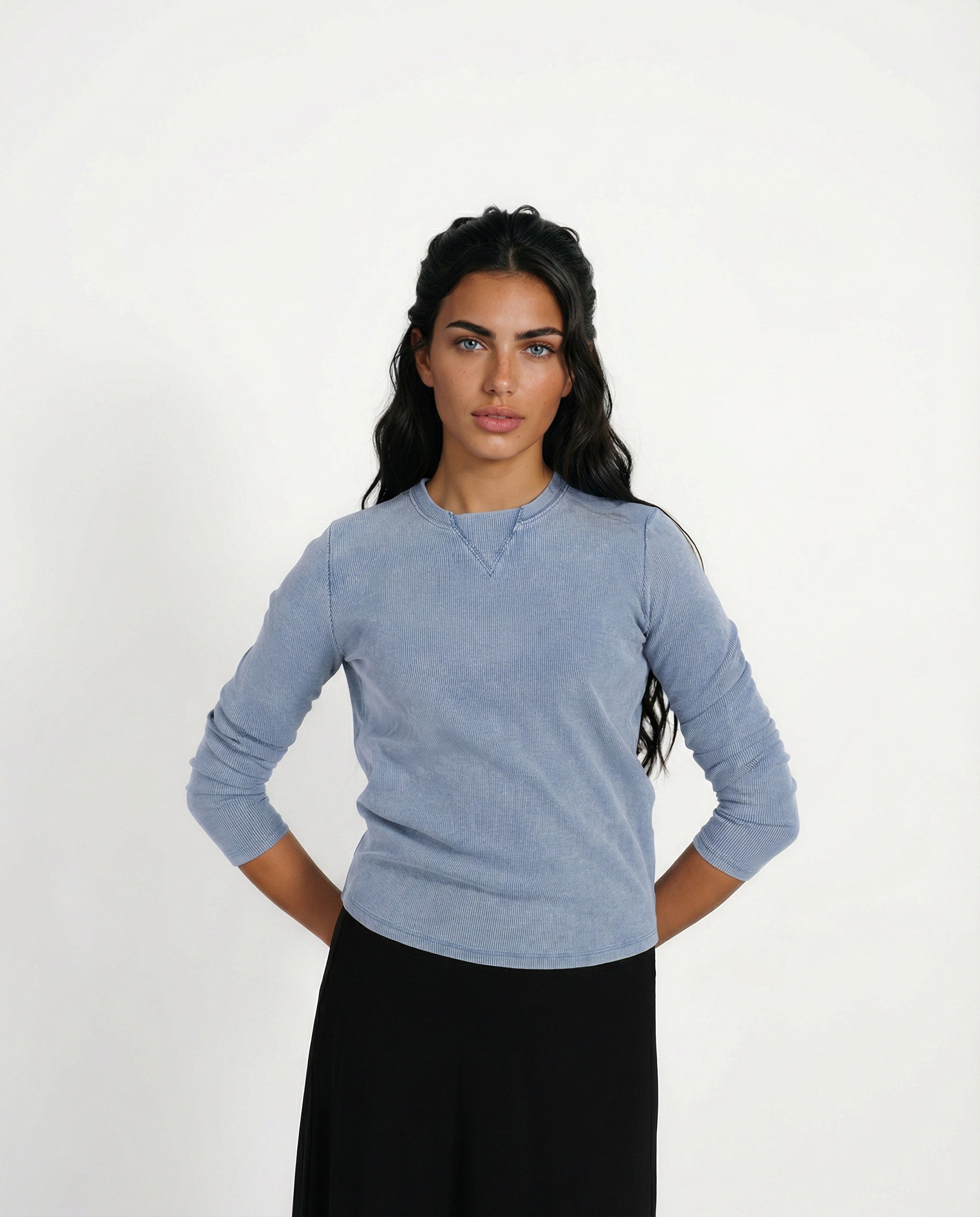 Denim Wash Ribbed Top