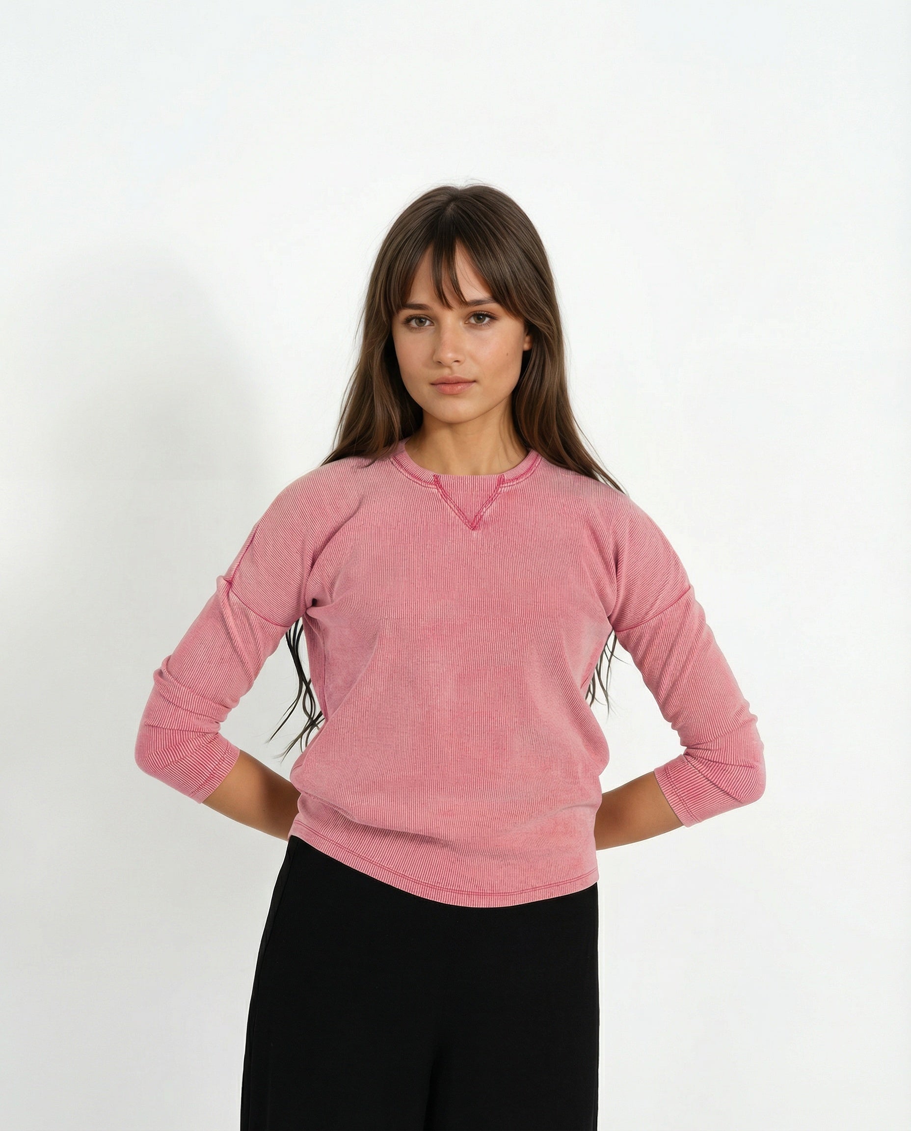 Coral Wash Ribbed Top