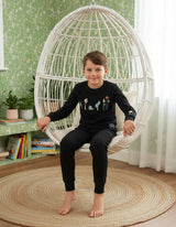 Kids Pima Cotton Mini Mushroom Boy Pajama Set Black