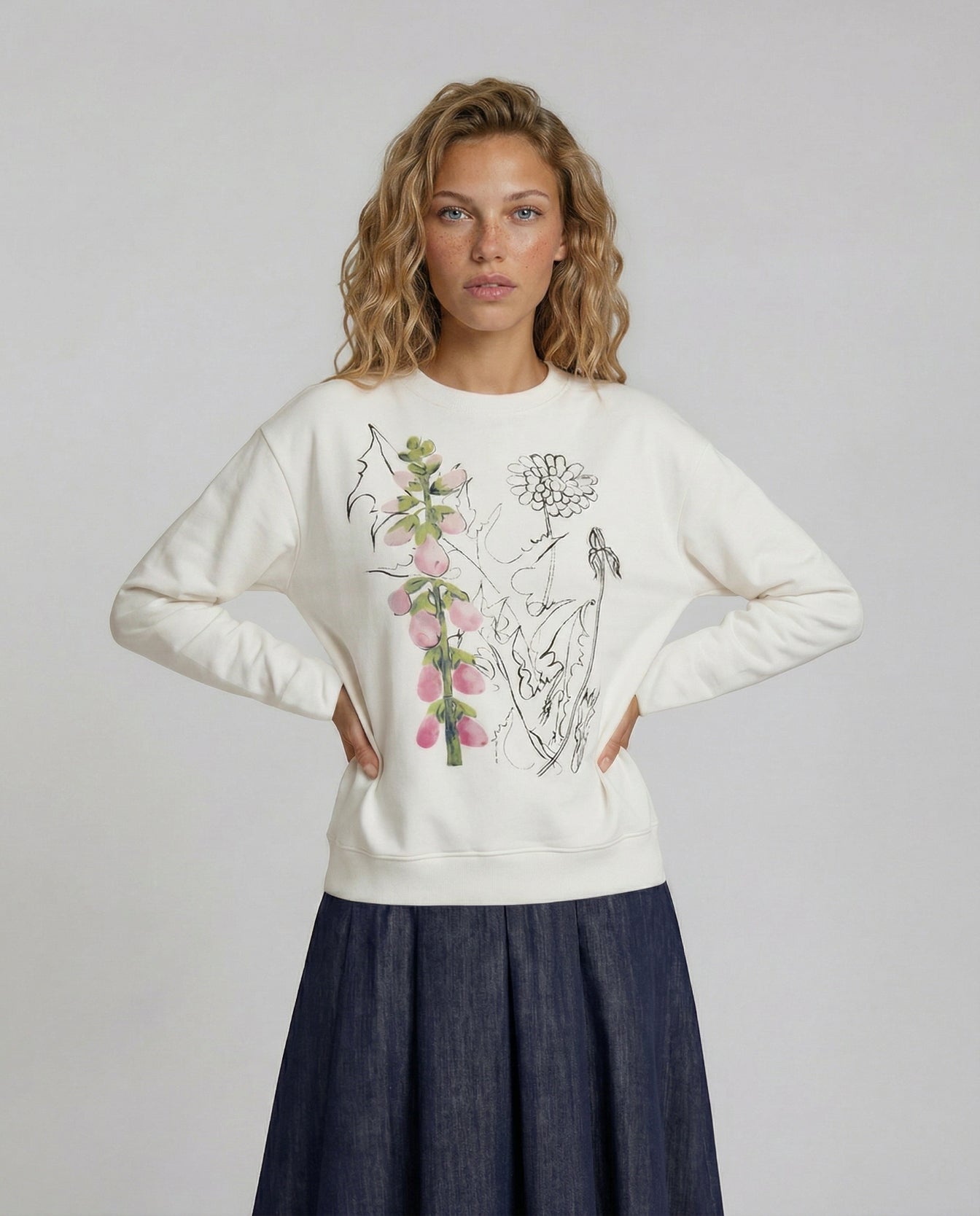 Botanical Line Art Pullover Sweatshirt Top