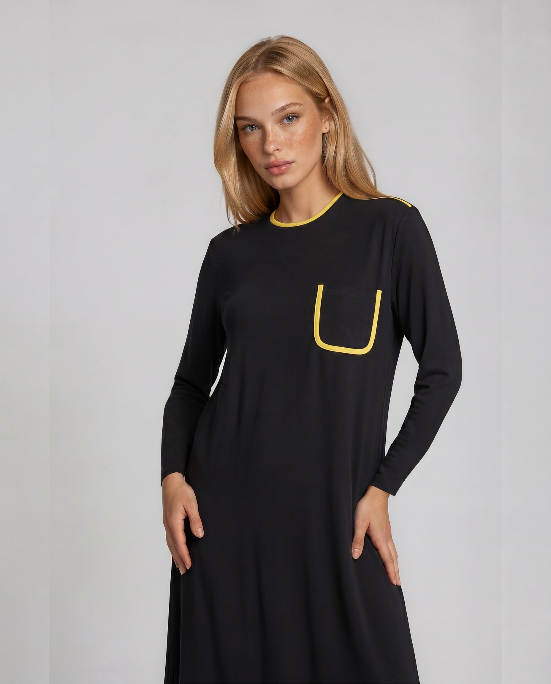Black Trim Pocket Nightgown