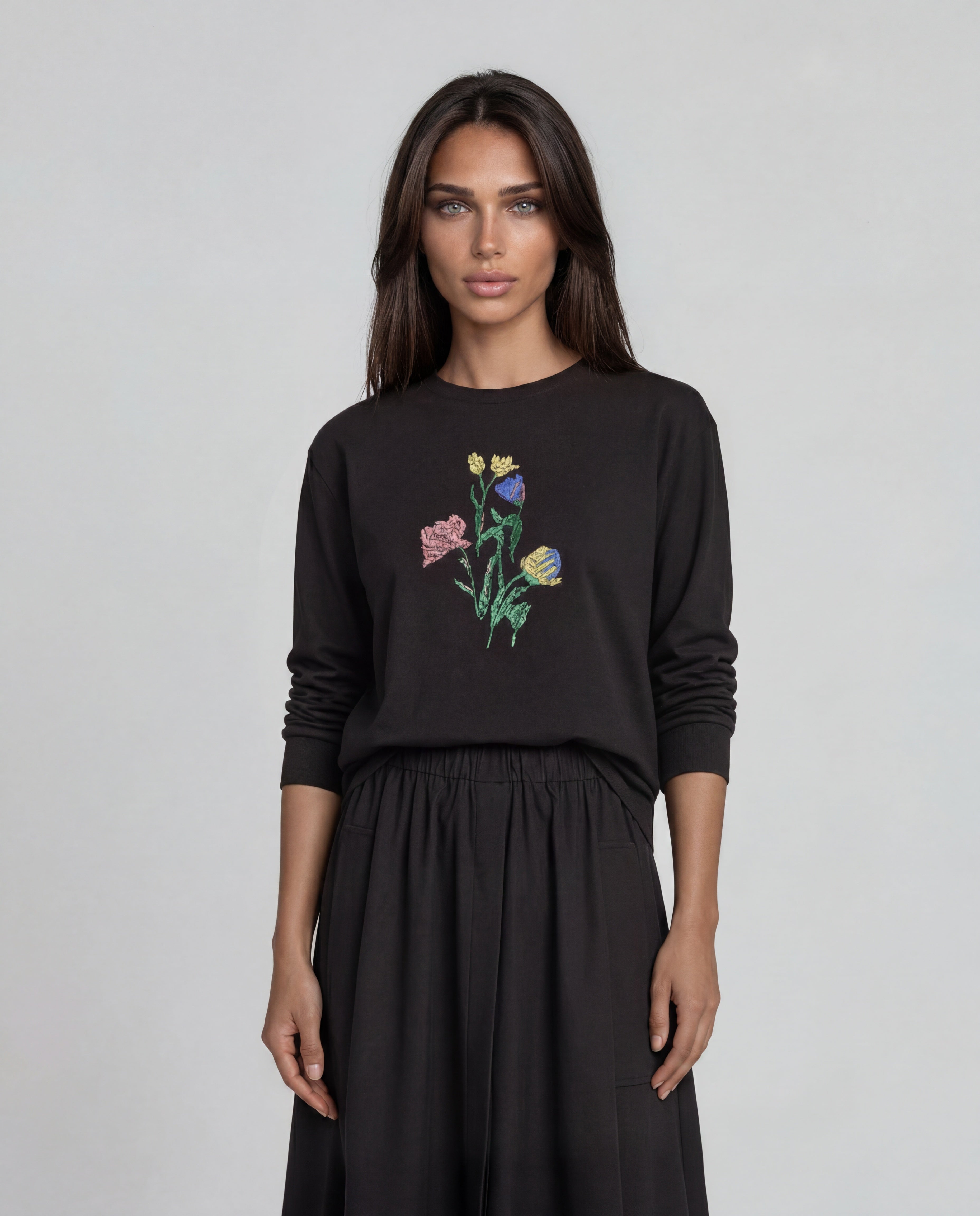 Black Wildflower Sketch Top