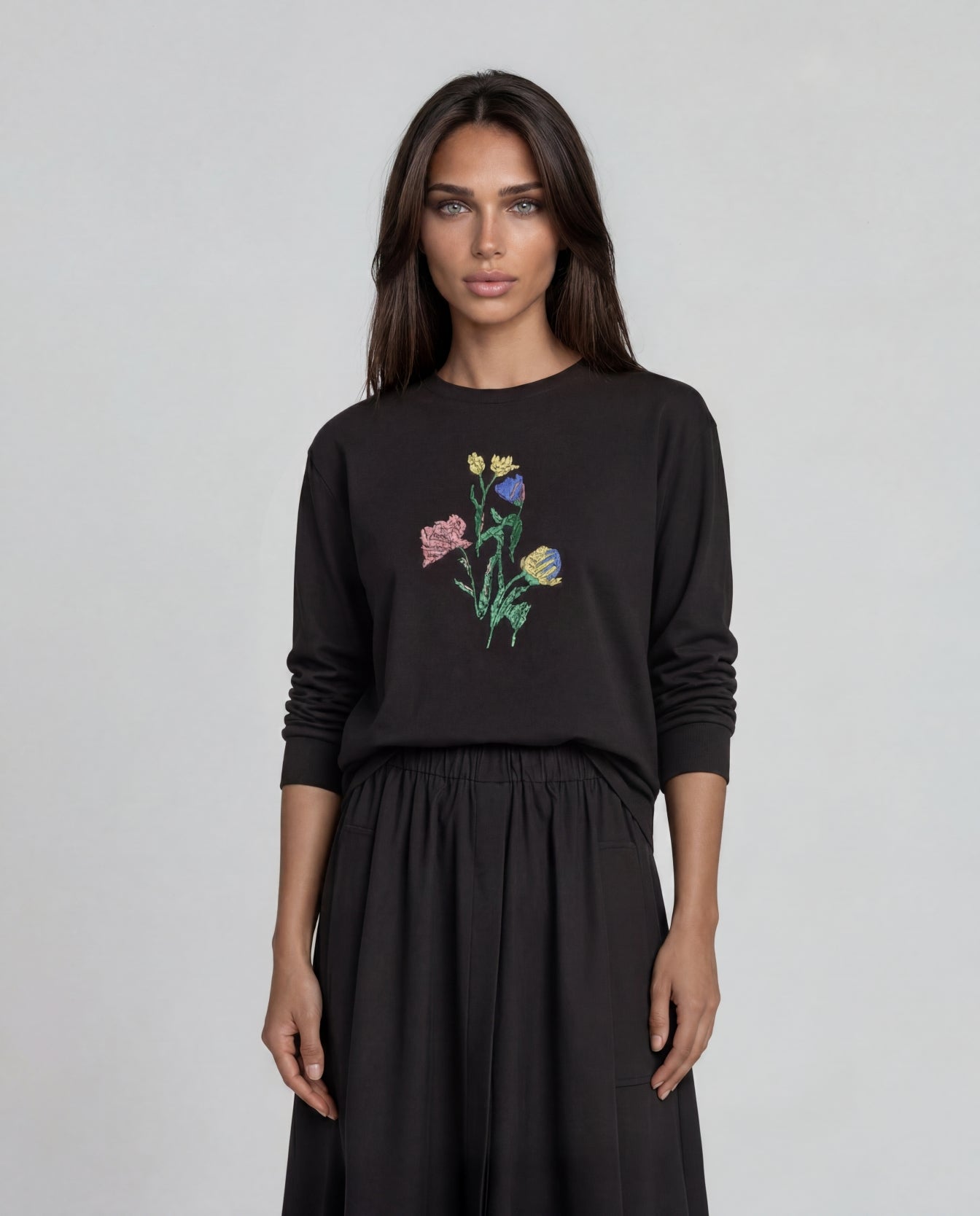 Black Wildflower Sketch Top