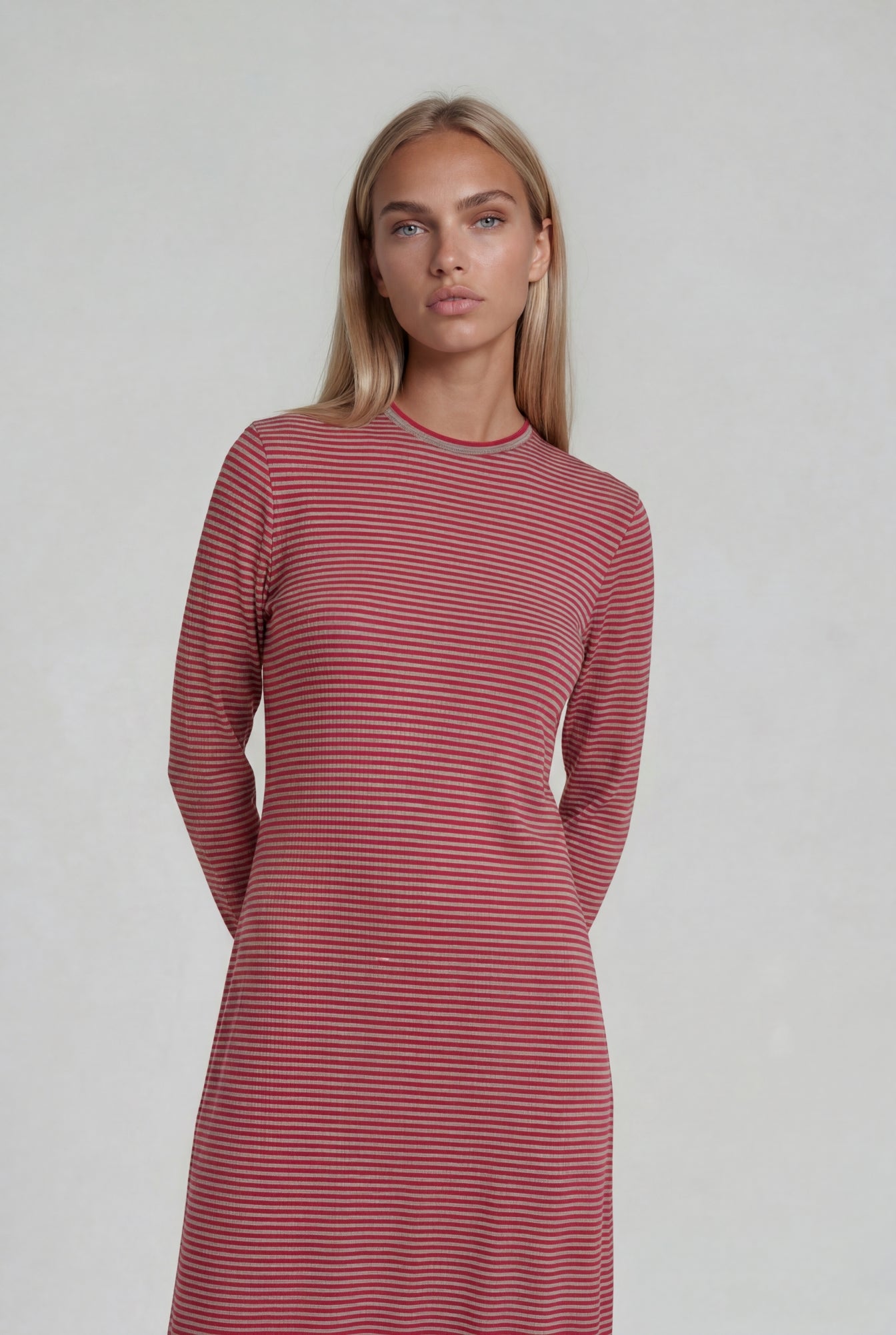 Grey & Red Stripe RibbedNightgown