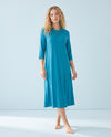 Teal nightgown with a lace-trimmed neckline and three-quarter sleeves