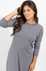 Striped Pull On Nightgown with Contrast Rib Black Ivory