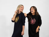 Pull On Nightgown with Crest Motif Black Gold