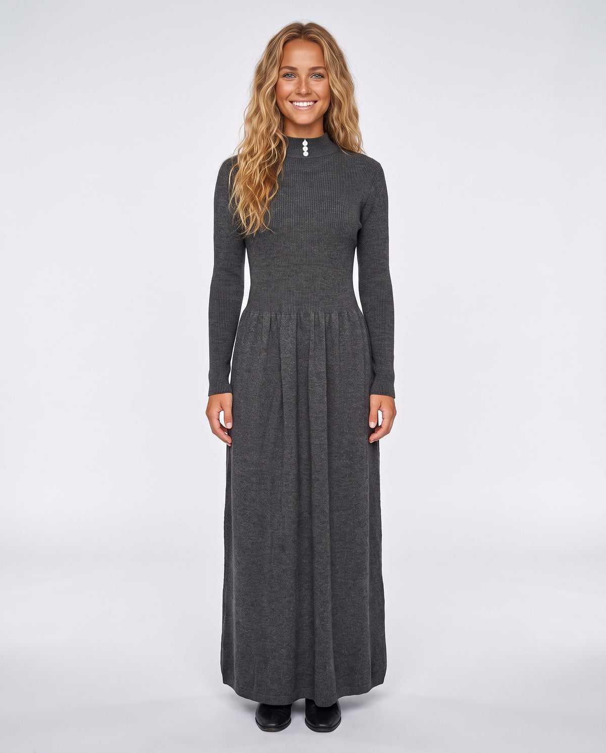 Heather Grey Textured Knit Maxi Dress