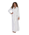 Long Terry Wrap Belted Bathrobe with Hood Piped Trim White Mocha