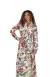 Terry Wrap Long Belted Bathrobe With Floral