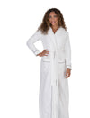 Long Terry Wrap Belted Bathrobe with Hood Piped Trim White Gray
