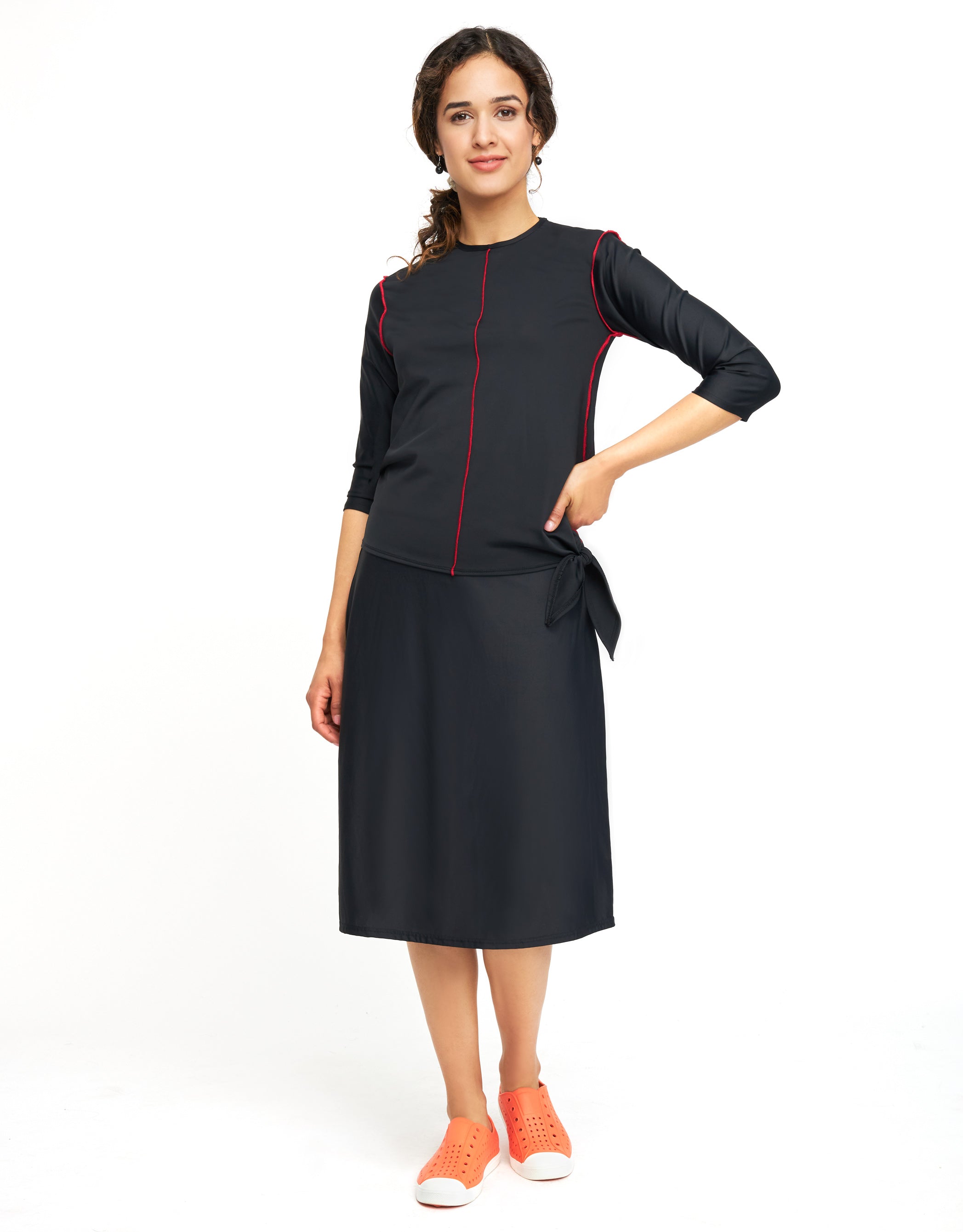 Quick Dry Swim Skirt with Attached Shorts Black