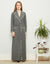 Fleece Belted Wrap Robe with Ivory Edge Trim Gray