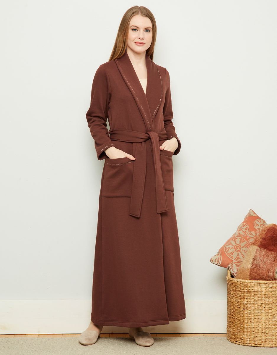 Plush Lined Belted Wrap Robe with Trapunto Stitching Warm Brunette ...