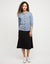 Ribbed Button Collar Top with Contrast Stripe Blue