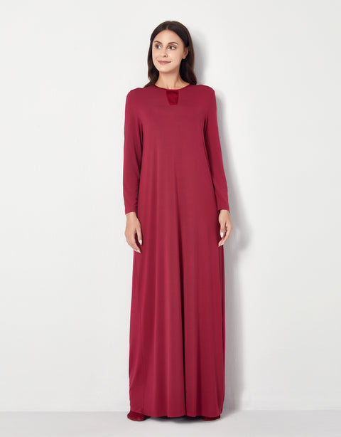 Pop On Nightgown with Tonal Satin Trim Cranberry