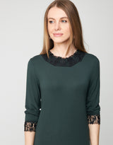 Pull On Nightgown with Contrast Lace Trim Hunter