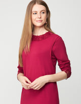 Lace Trimmed Pull On Layered Nursing Nightgown Berry