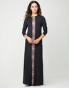 Pull On Nightgown With Animal Print Satin Stripe Black