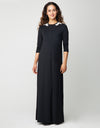 Button Front Nightgown with Lace Shoulder Appliqué Black