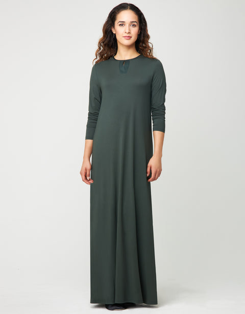 Pull On Nightgown With Tonal Satin Trim Hunter