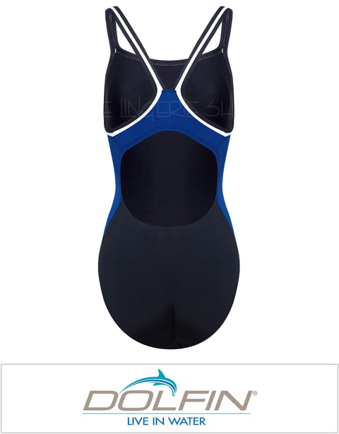 Dolphin Women's Chloroban Color Block DBX Back One Piece Swimsuit Blue