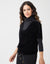 Velour Combo Top with Ribbed Tneck and Sleeves Black