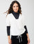 Velour Combo Top with Contrast Ribbed Tneck and Sleeves Ivory