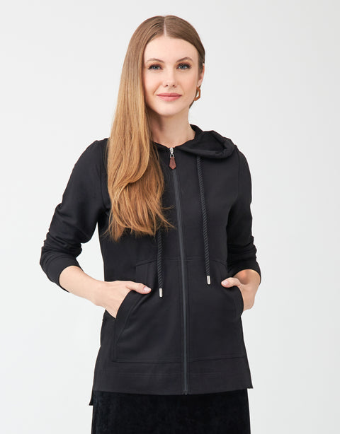 Light French Terry Zippered Hoodie with Rope Twist