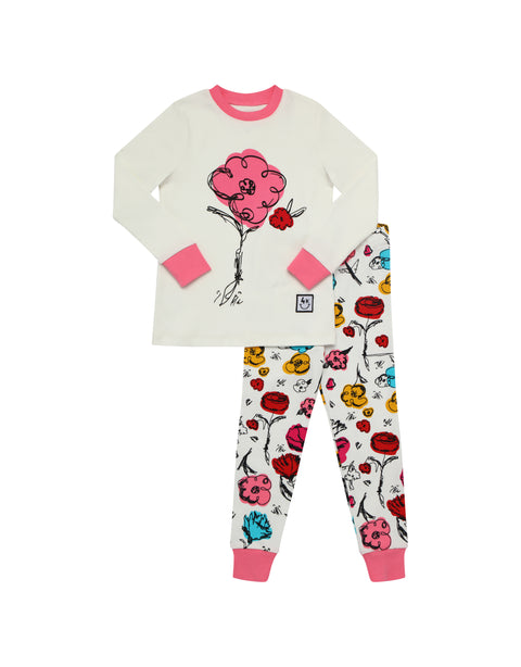Kids Pima Cotton Solo Posy Pajamas Legging Playwear Set Pink