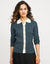 Ribbed Button Cardigan Sweater with Contrast Collar Teal