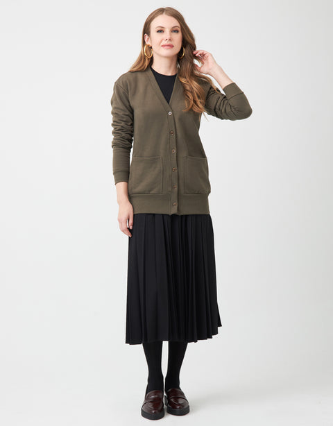 French Terry Long Button Cardigan with Pockets