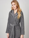 Terry Wrap Long Geometric Belted Bathrobe With Hood Gray