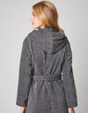 Terry Wrap Long Geometric Belted Bathrobe With Hood Gray