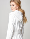 Terry Wrap Long Geometric Belted Bathrobe With Hood White