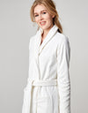 Terry Wrap Long Geometric Belted Bathrobe With Shawl Collar White
