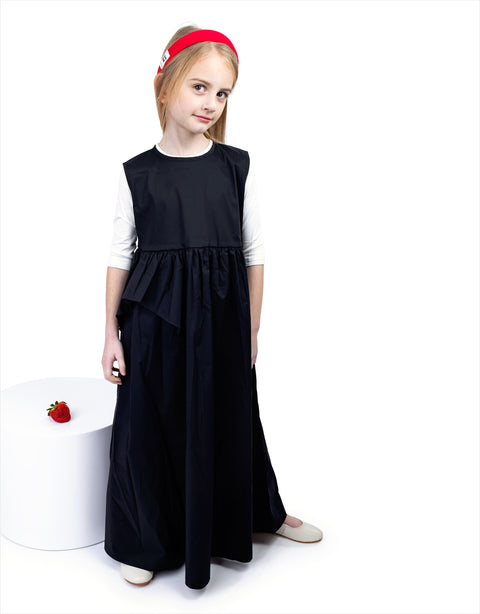 Girls Maxi Dress Shabbos Jumper with Asymmetrical Ruffle and Back Ties