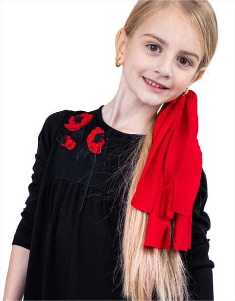 Girls Maxi Dress Shabbos Robe with Red Poppies