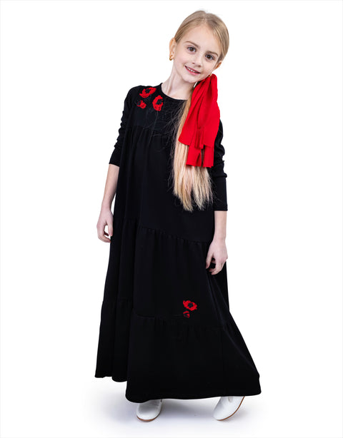 Girls Maxi Dress Shabbos Robe with Red Poppies
