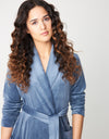 Ultra Soft Plush Velour Belted Shawl Collar Wrap Robe Soft Blue
