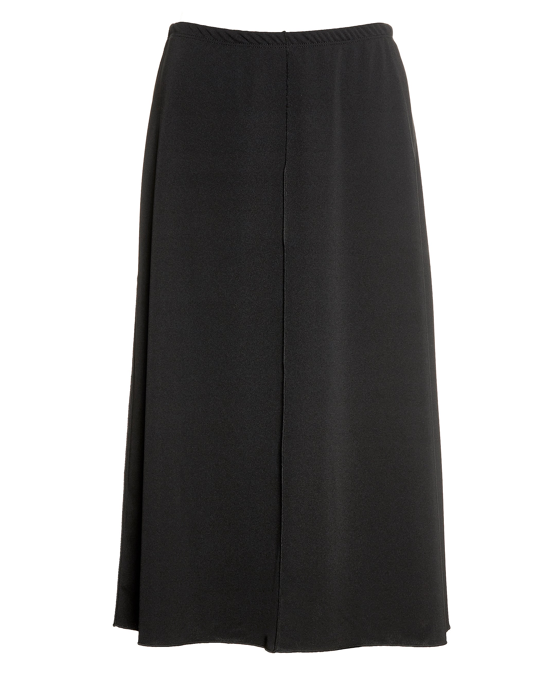 27" Lined Elastic Waist Crepe Skirt with Exposed Center Seam Black