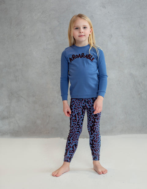 Kids Pima Cotton Adorable Motif Legging Playwear Set Blue