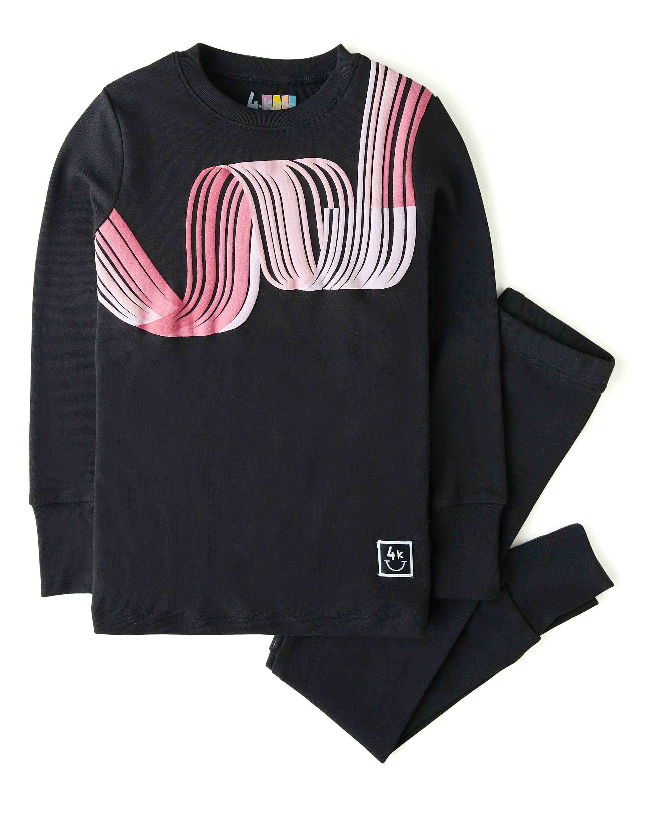 Girls Pima Cotton Pink StrandsLegging Playwear Set Black