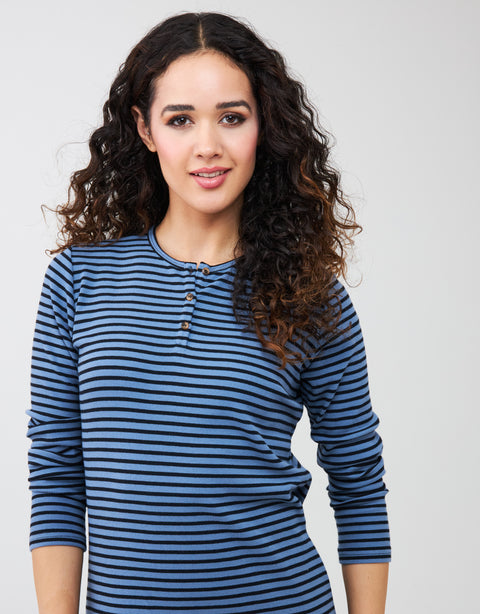 Ribbed Button Nightgown Blue Stripe