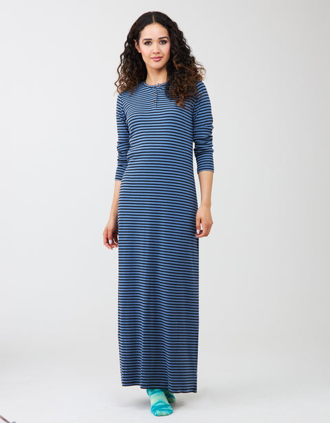 Ribbed Button Nightgown Blue Stripe