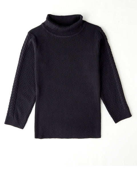 Teen Ribbed Cable Turtle Neck Sweater Black